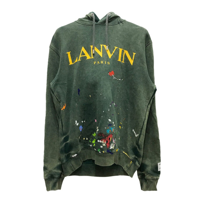 Lanvin x Gallery Dept. Logo Hoodie With A Worn Effect And Paint Marks Green SS21